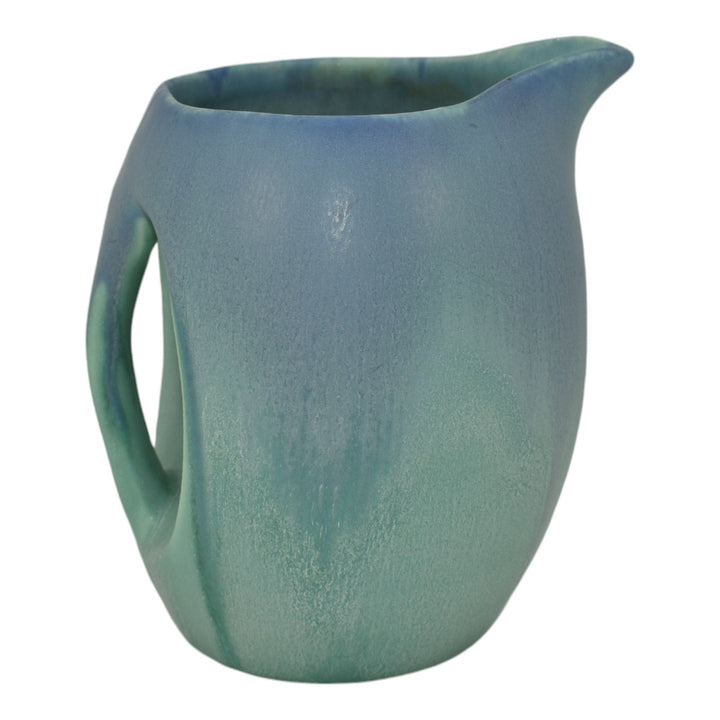 Muncie 1920s Art Deco Pottery Matte Blue Over Green Ceramic Pitcher 466-5