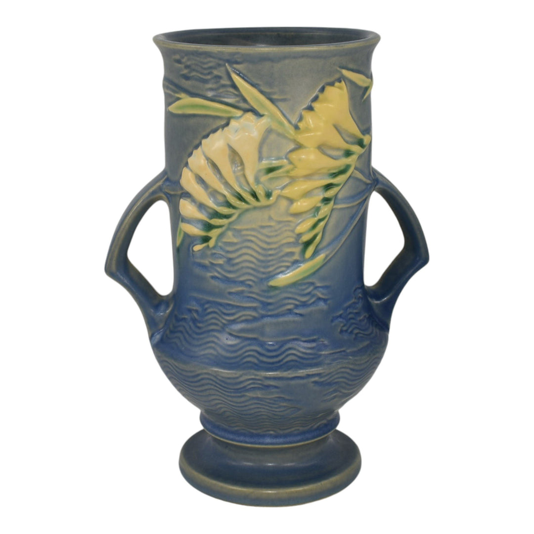Roseville Freesia Blue 1945 Mid Century Modern Art Pottery Ceramic Vase 123-9 - Just Art Pottery
