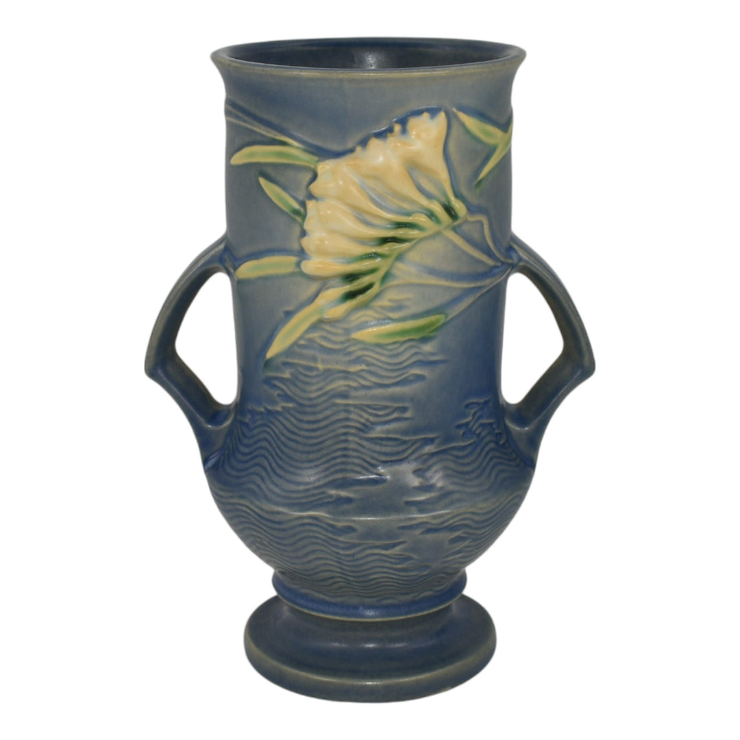 Roseville Freesia Blue 1945 Mid Century Modern Art Pottery Ceramic Vase 123-9 - Just Art Pottery