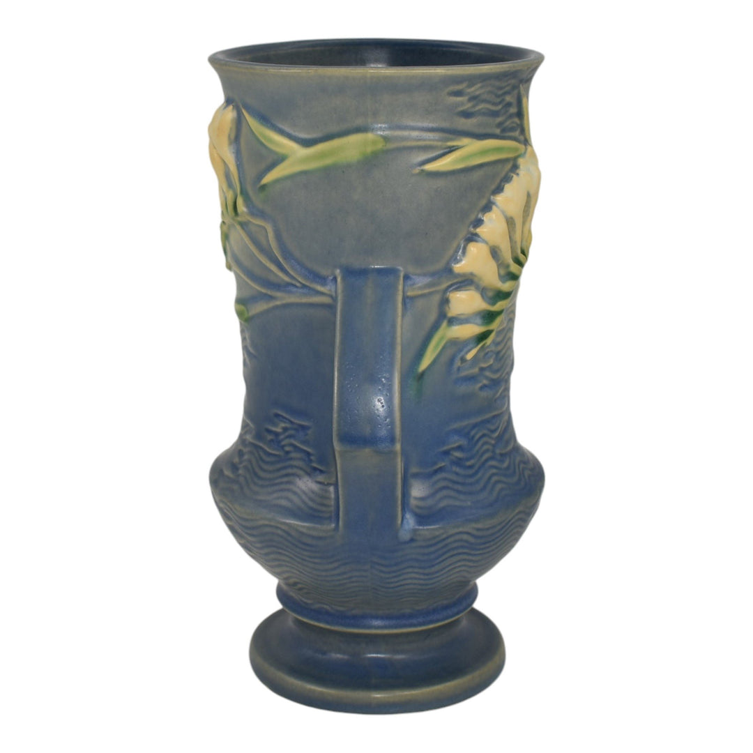 Roseville Freesia Blue 1945 Mid Century Modern Art Pottery Ceramic Vase 123-9 - Just Art Pottery