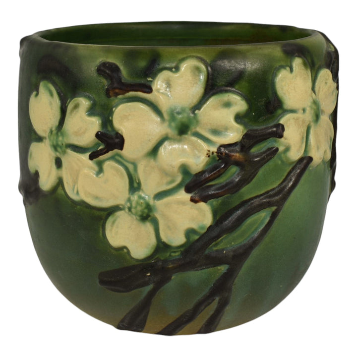 Roseville Dogwood Smooth Green 1920 Art Pottery Ceramic Jardiniere Planter 590-6