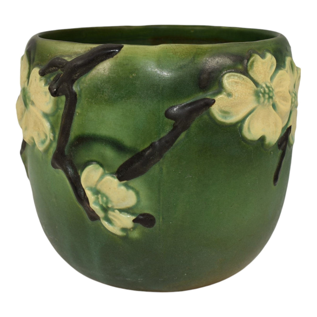 Roseville Dogwood Smooth Green 1920 Art Pottery Ceramic Jardiniere Planter 590-6