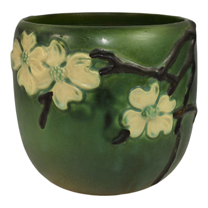 Roseville Dogwood Smooth Green 1920 Art Pottery Ceramic Jardiniere Planter 590-6