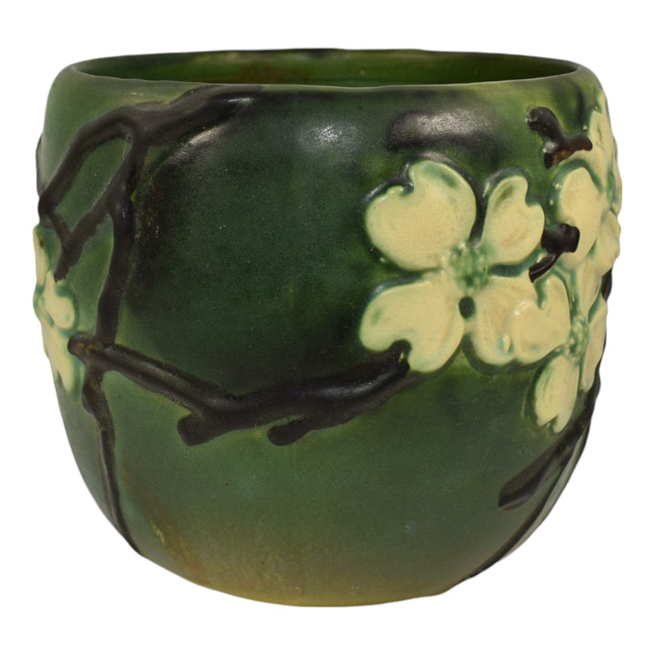 Roseville Dogwood Smooth Green 1920 Art Pottery Ceramic Jardiniere Planter 590-6