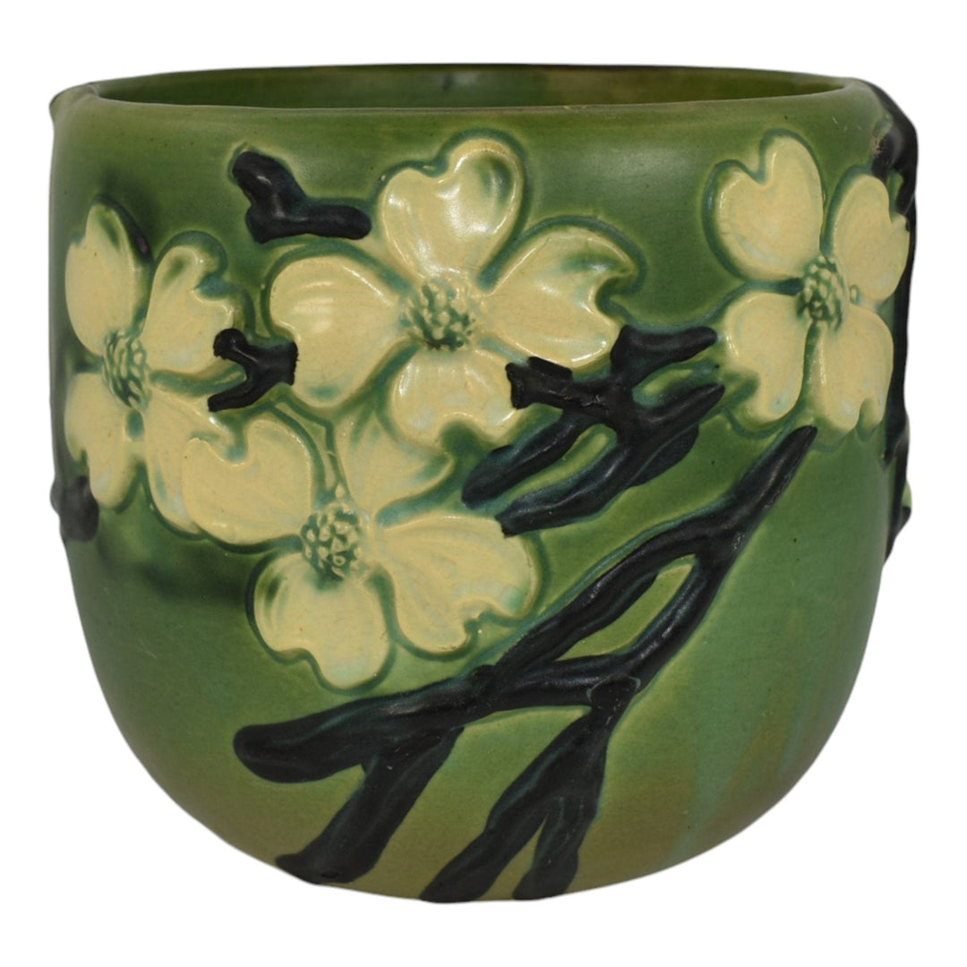 Roseville Dogwood Smooth Green 1920 Art Pottery Ceramic Jardiniere Planter 590-6