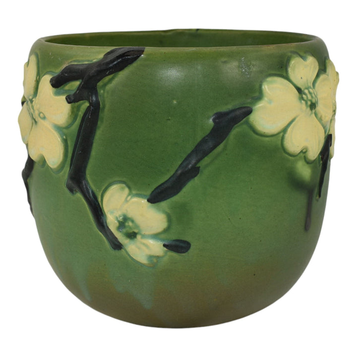 Roseville Dogwood Smooth Green 1920 Art Pottery Ceramic Jardiniere Planter 590-6