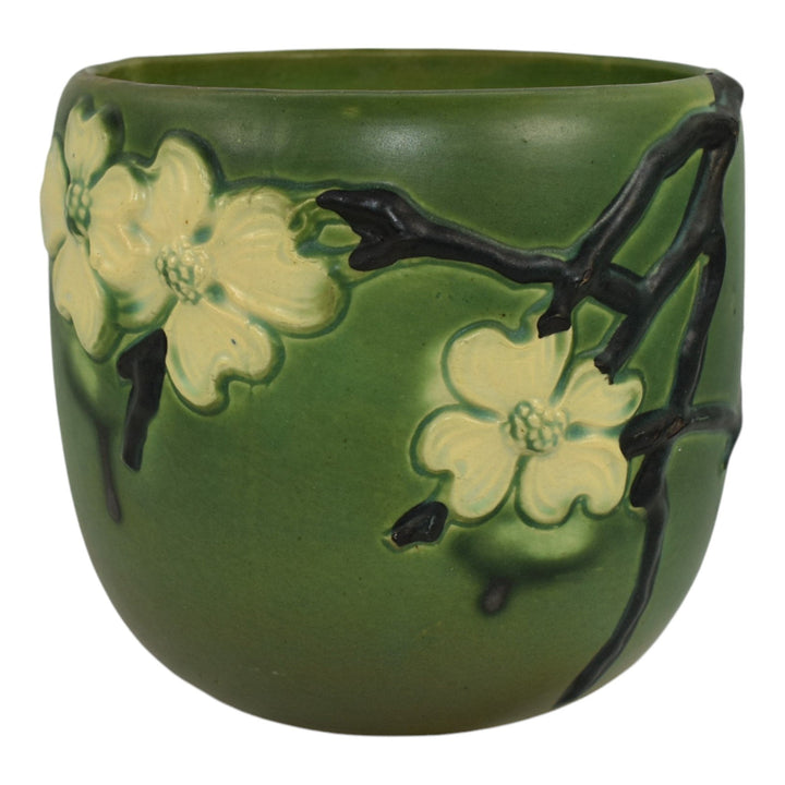 Roseville Dogwood Smooth Green 1920 Art Pottery Ceramic Jardiniere Planter 590-6