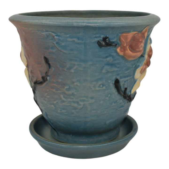 Roseville Magnolia Blue 1943 Vintage Art Pottery Flower Pot Planter Saucer 666-5