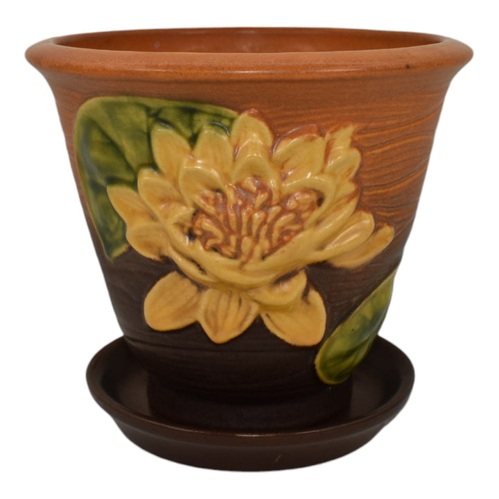 Roseville Water Lily Brown 1943 Art Pottery Ceramic Flower Pot Planter 664-5