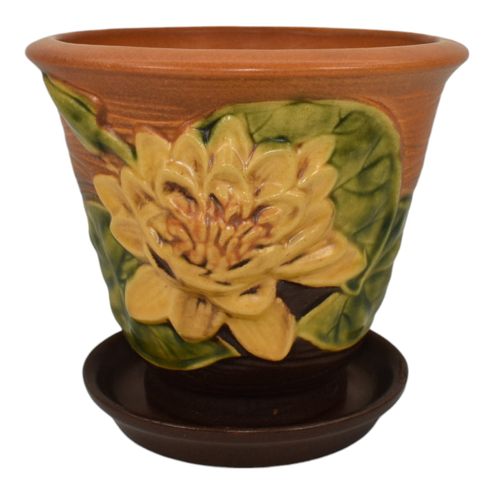 Roseville Water Lily Brown 1943 Art Pottery Ceramic Flower Pot Planter 664-5