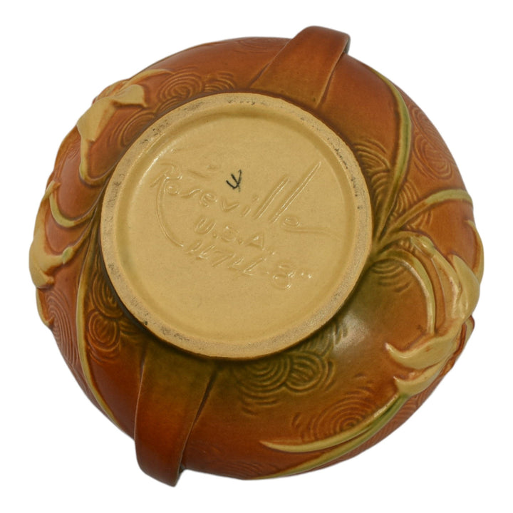 Roseville Zephyr Lily Brown 1946 Mid Century Modern Pottery Ceramic Bowl 474-8 - Just Art Pottery