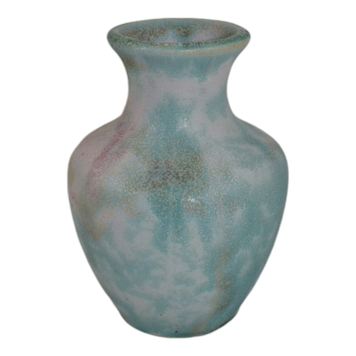 Burley Winter 1930s Vintage Art Pottery Mottled Blue Ceramic Cabinet Vase A - Just Art Pottery