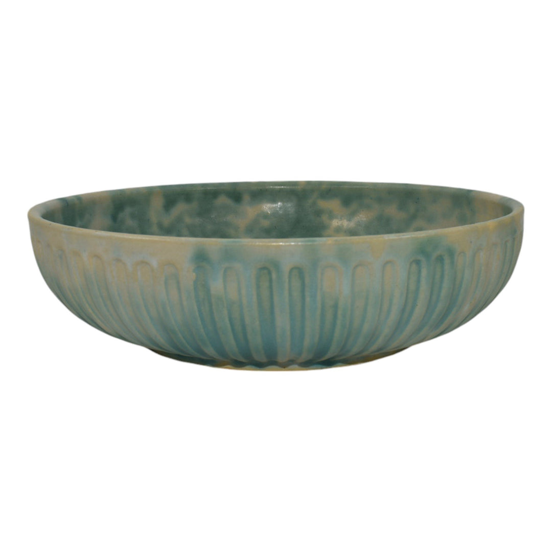 Burley Winter 1930s Vintage Arts And Crafts Pottery Mottled Green Large Bowl - Just Art Pottery