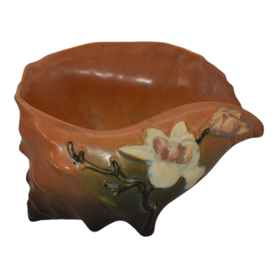 Roseville Pottery Magnolia Brown 1943 Conch Shell Planter Vase 453-6