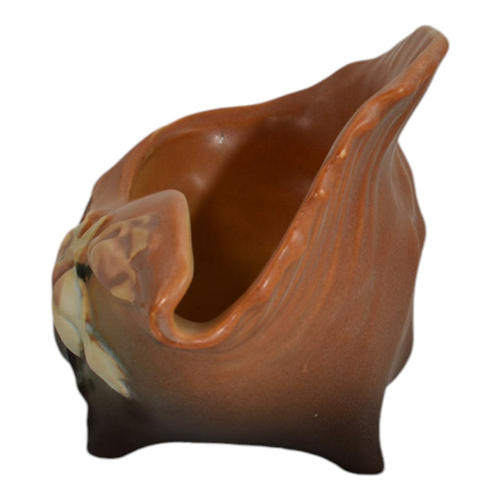 Roseville Pottery Magnolia Brown 1943 Conch Shell Planter Vase 453-6