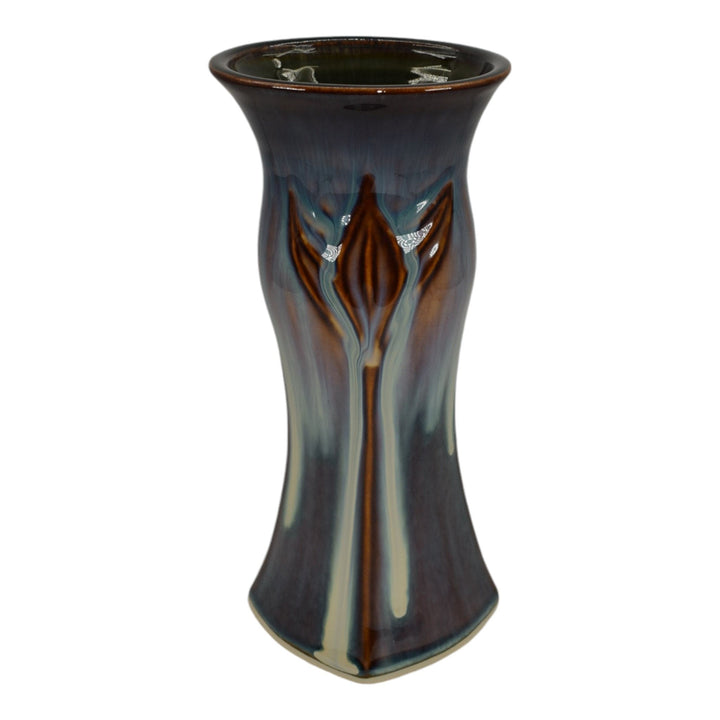 Bill Campbell Studio Art Pottery Hand Made Brown And Blue Flambe Floral Vase