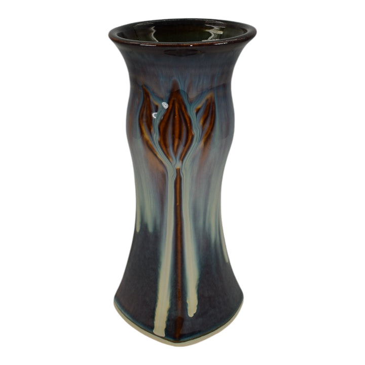 Bill Campbell Studio Art Pottery Hand Made Brown And Blue Flambe Floral Vase