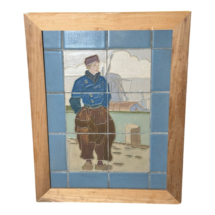 Rookwood Faience Vintage Art Pottery Blue Dutch Boy Ceramic Framed Tableau Tile