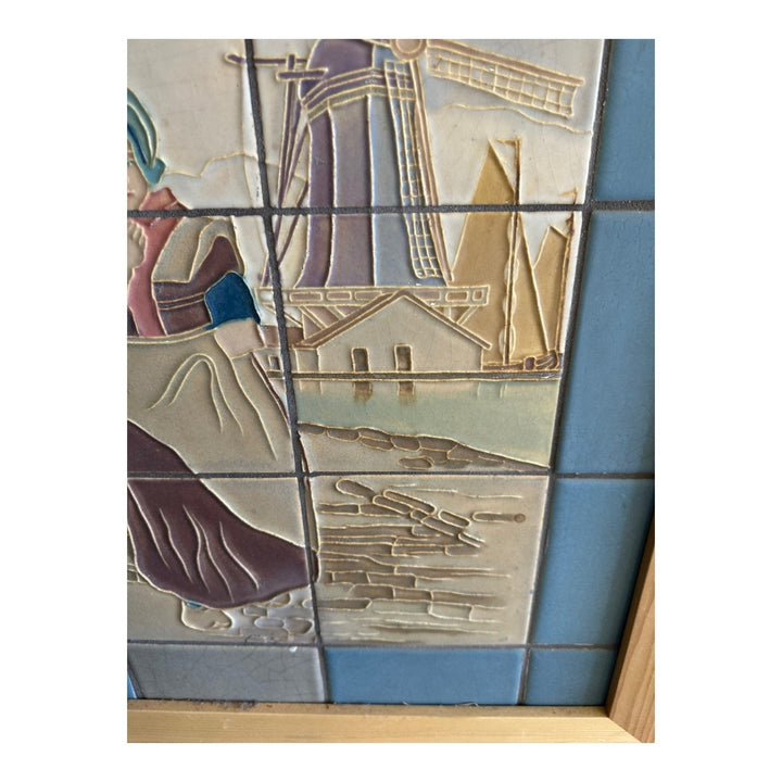 Rookwood Faience Art Pottery Blue Dutch Windmill Girl Scenic Tableau Framed Tile