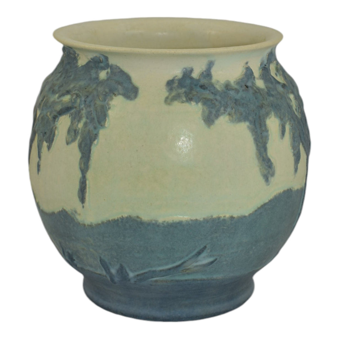 Ephraim Faience 2007 Hand Made Pottery Experimental Blue Scenic Landscape Vase