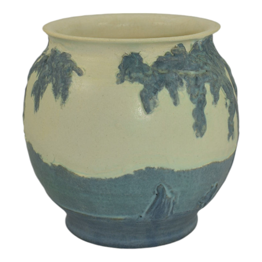 Ephraim Faience 2007 Hand Made Pottery Experimental Blue Scenic Landscape Vase