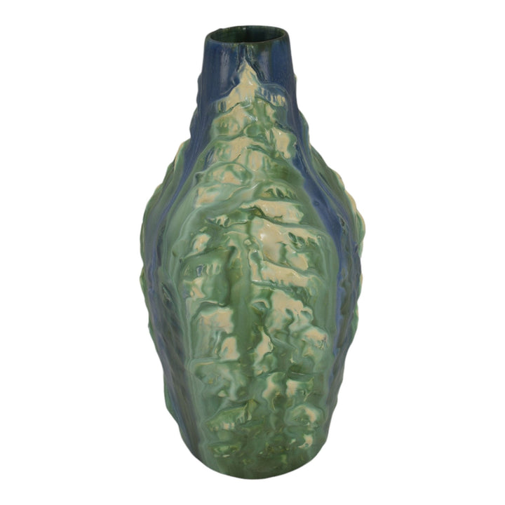 Ephraim Faience 2005 Hand Made Pottery Green Pine Tree Experimental Vase