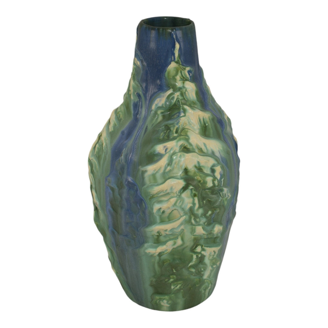 Ephraim Faience 2005 Hand Made Pottery Green Pine Tree Experimental Vase