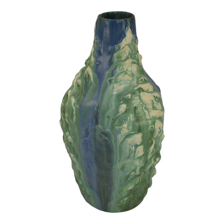 Ephraim Faience 2005 Hand Made Pottery Green Pine Tree Experimental Vase