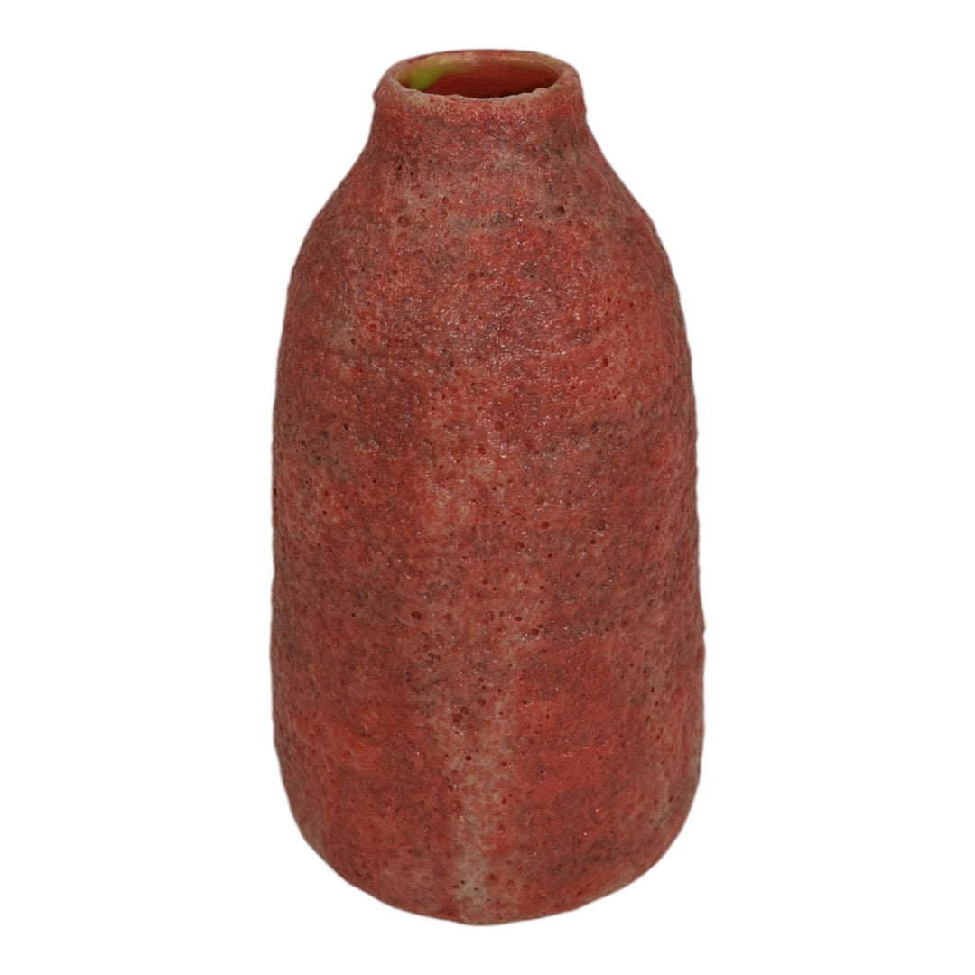 Door Studio Art Pottery Hand Thrown Red Pink Lava Glaze Ceramic Vase