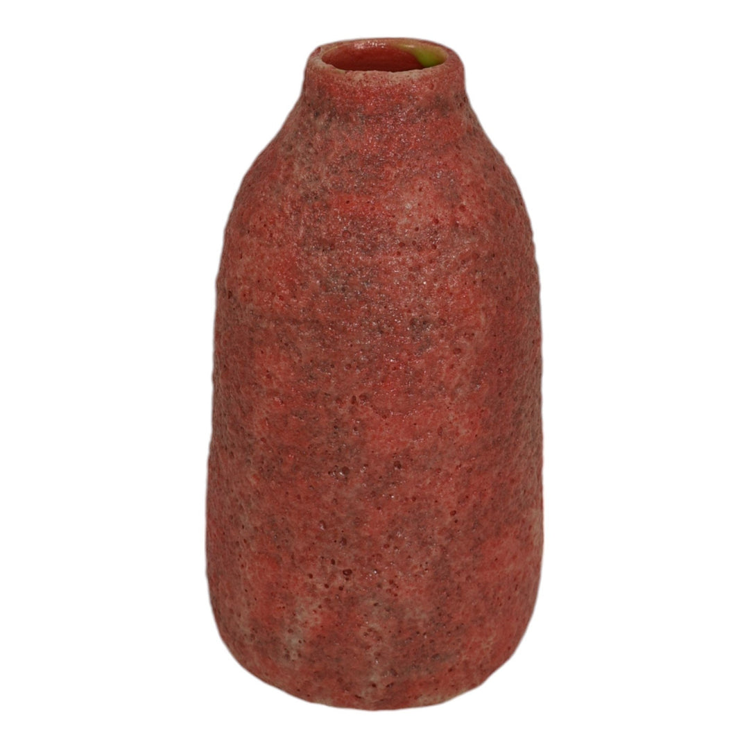 Door Studio Art Pottery Hand Thrown Red Pink Lava Glaze Ceramic Vase