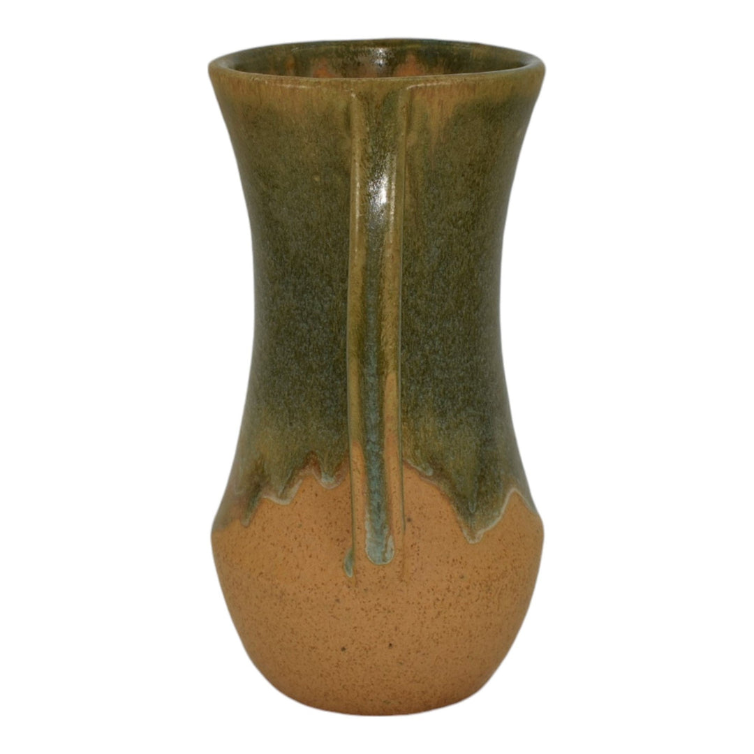 Zanesville Stoneware 1930s Vintage Art Pottery Green And Brown Ceramic Vase 839