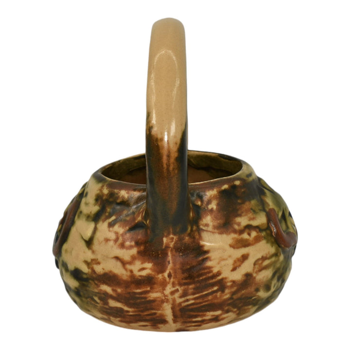 Roseville Imperial I 1921 Vintage Arts And Crafts Pottery Brown Ceramic Basket - Just Art Pottery