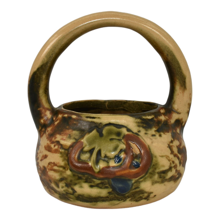 Roseville Imperial I 1921 Vintage Arts And Crafts Pottery Brown Ceramic Basket - Just Art Pottery