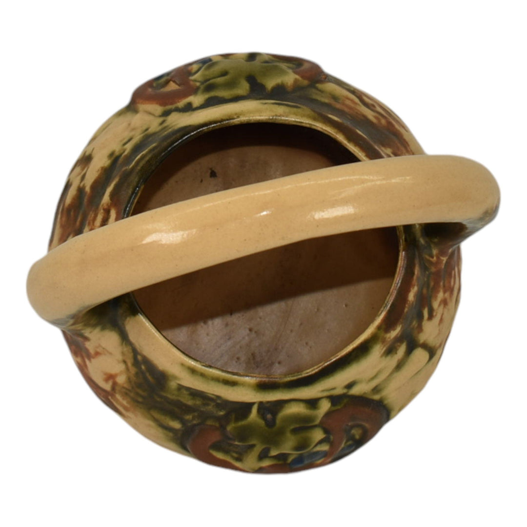 Roseville Imperial I 1921 Vintage Arts And Crafts Pottery Brown Ceramic Basket - Just Art Pottery