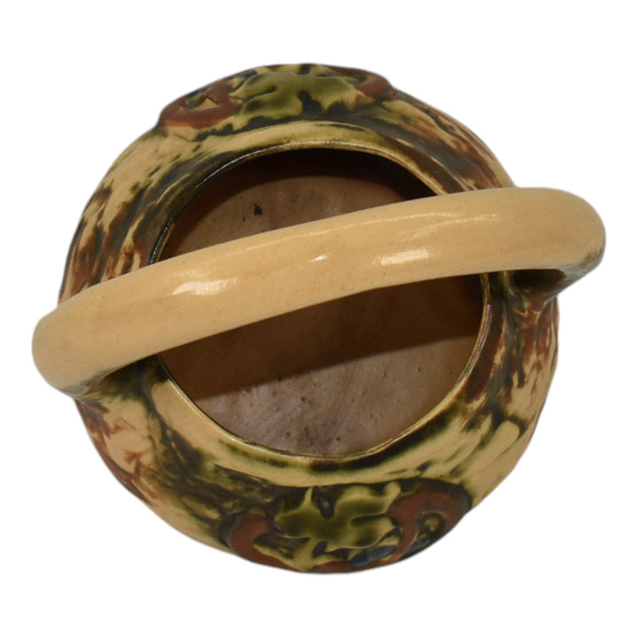 Roseville Imperial I 1921 Vintage Arts And Crafts Pottery Brown Ceramic Basket - Just Art Pottery