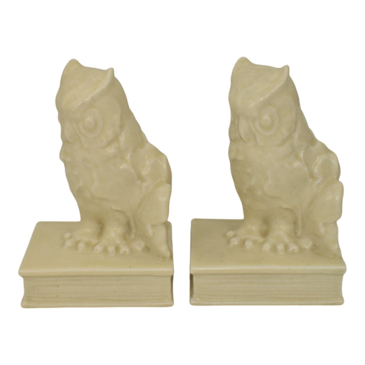 Rookwood 1937 Vintage Art Deco Pottery Matte White Owl Figurine Bookends 2655