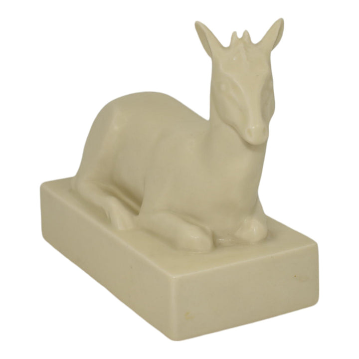 Rookwood 1934 Vintage Art Deco Pottery White Deer Paperweight Bookend 6447