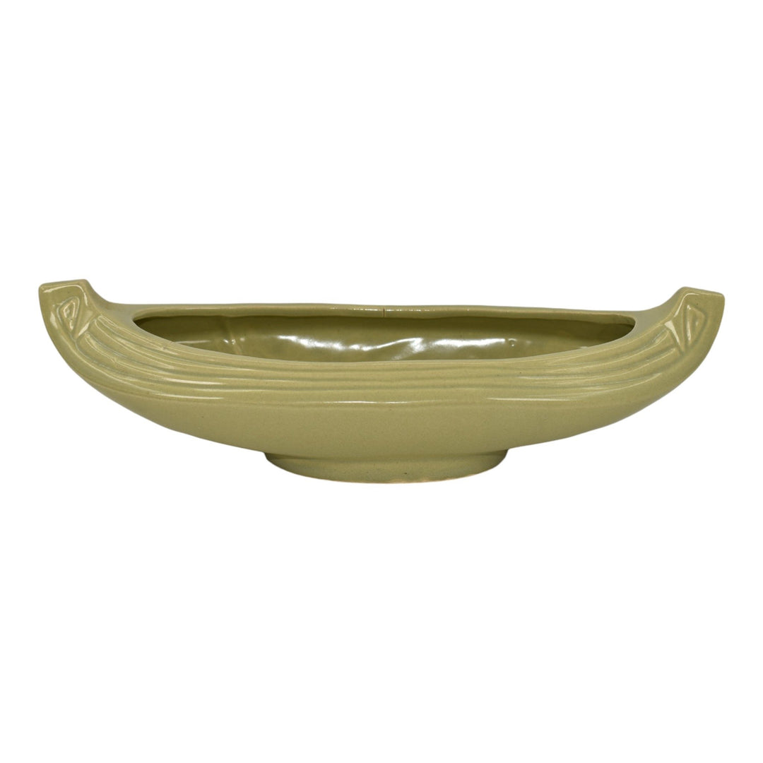 Brush Pottery Vintage Art Deco Pottery Green Canoe Ceramic Bowl 242