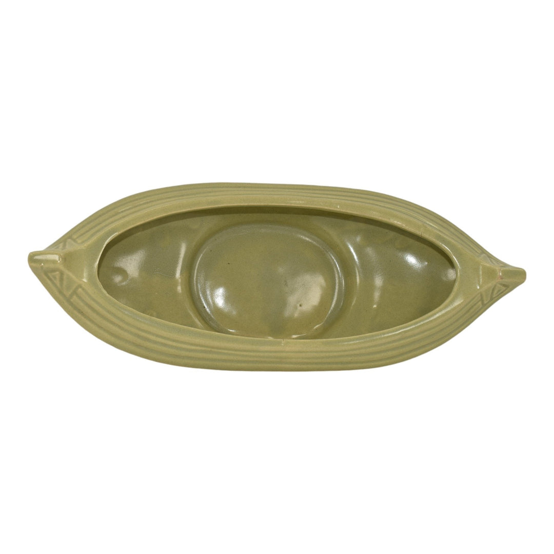 Brush Pottery Vintage Art Deco Pottery Green Canoe Ceramic Bowl 242 - Just Art Pottery