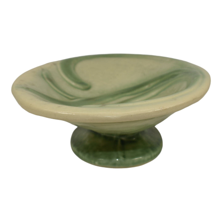 Brush McCoy 1960s Princess Line Vintage Art Pottery Green Oval Pedestal Bowl