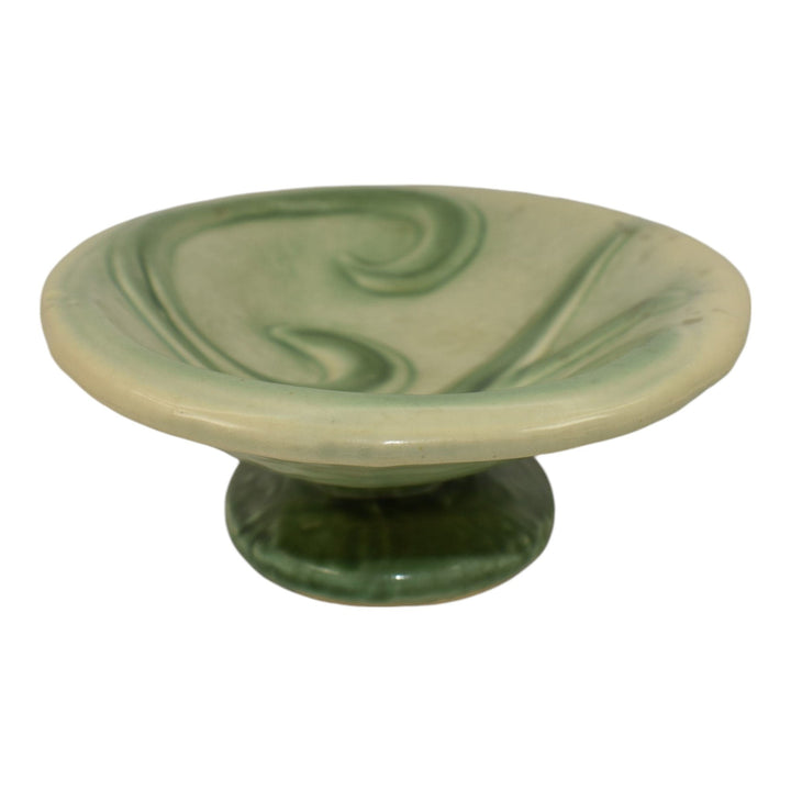 Brush McCoy 1960s Princess Line Vintage Art Pottery Green Oval Pedestal Bowl