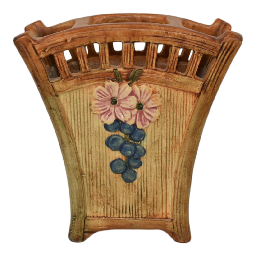 Weller Klyro 1920s Vintage Arts And Crafts Pottery Brown Ceramic Fan Vase - Just Art Pottery