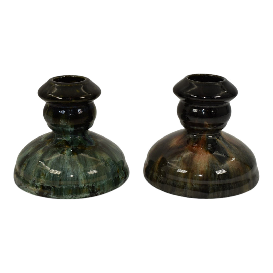 Brush McCoy Onyx 1930s Art Deco Pottery Green Brown Ceramic Candle Holders - Just Art Pottery