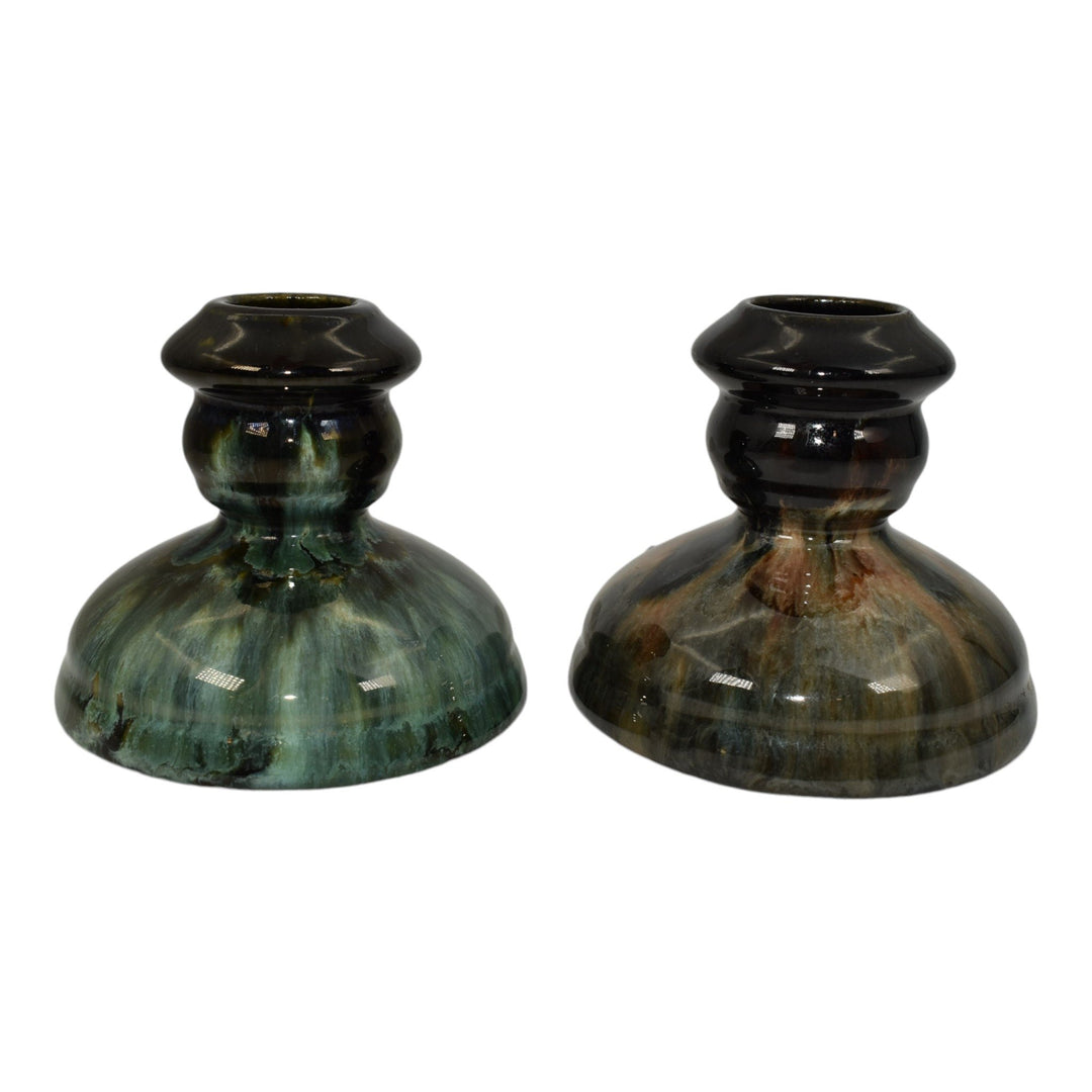 Brush McCoy Onyx 1930s Art Deco Pottery Green Brown Ceramic Candle Holders - Just Art Pottery