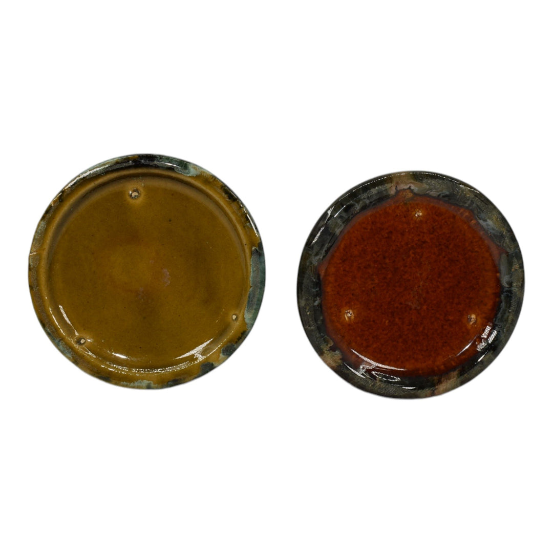 Brush McCoy Onyx 1930s Art Deco Pottery Green Brown Ceramic Candle Holders - Just Art Pottery