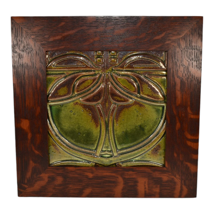 Motawi Tileworks Art Nouveau Pottery Green Trial Glaze Dragonfly Framed Tile