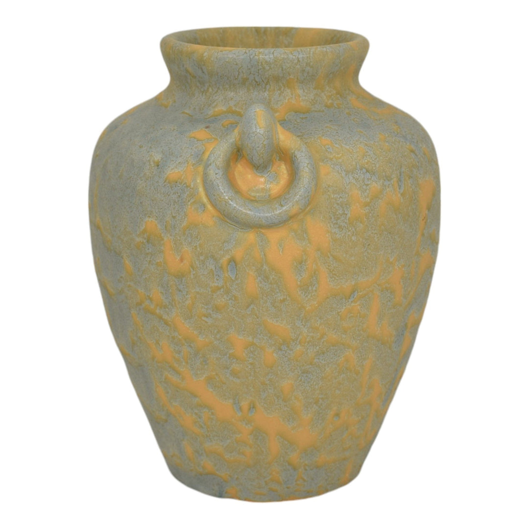 Camark Vintage Art Deco Pottery Mottled Blue and Yellow Ceramic Vase