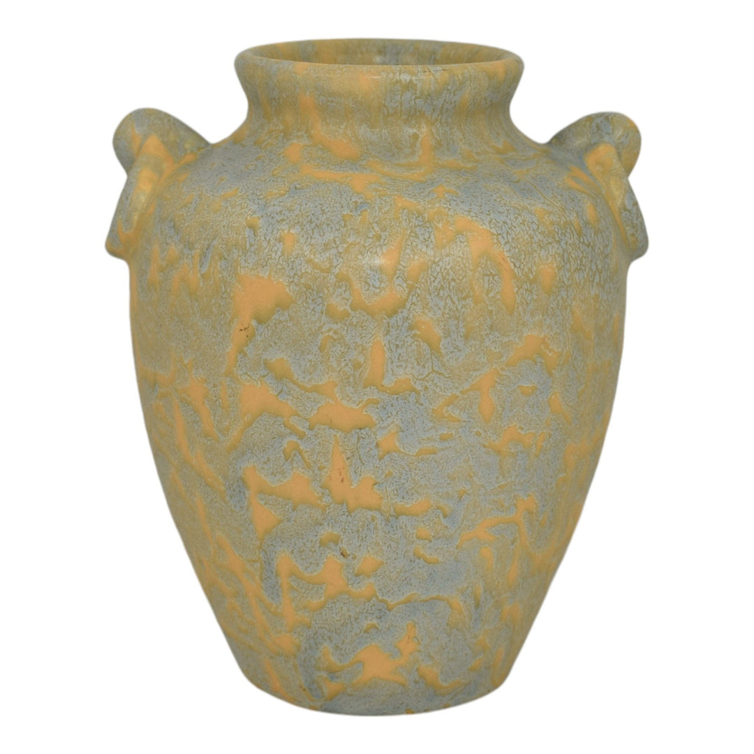 Camark Vintage Art Deco Pottery Mottled Blue and Yellow Ceramic Vase