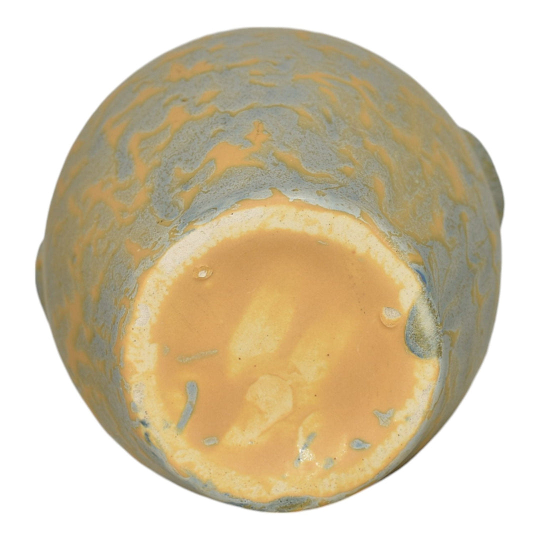Camark Vintage Art Deco Pottery Mottled Blue and Yellow Ceramic Vase