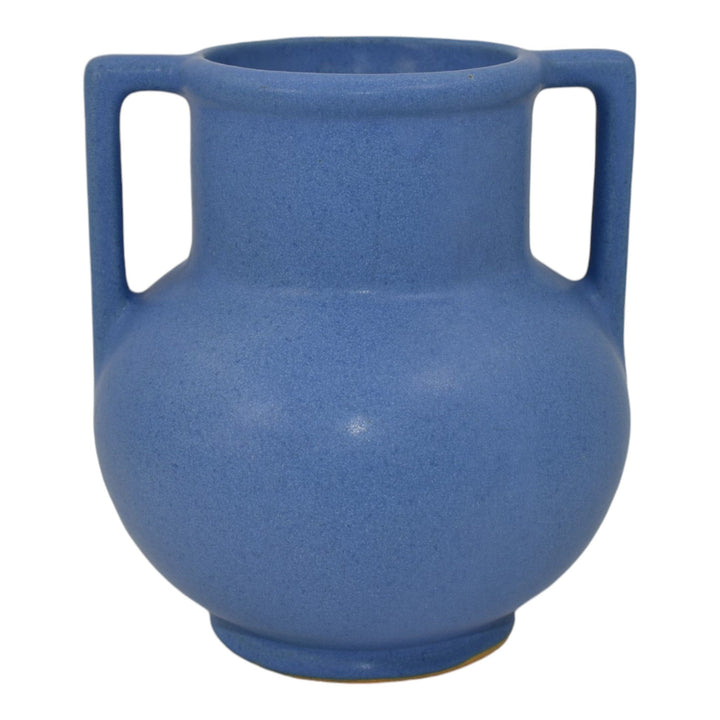 Weller Vintage Art Pottery Matte Blue Handled Ceramic Vase